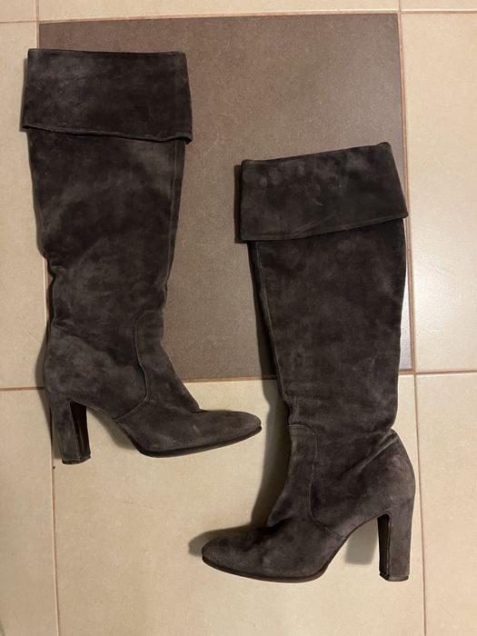 Ботуши от естествен велур тъмно сини и кафяви, номер 39