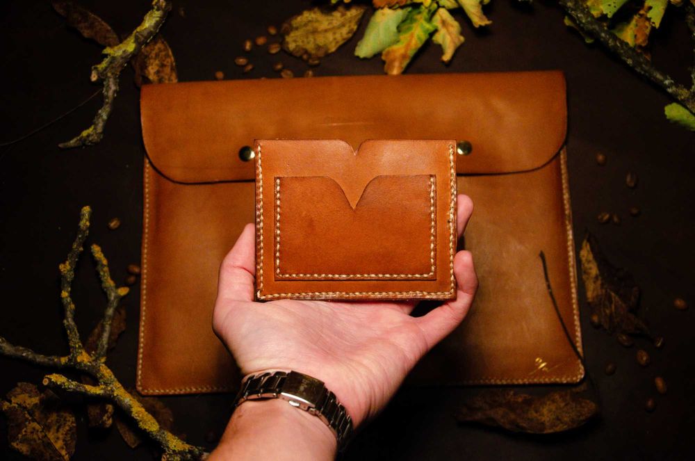 Portcard piele naturală maro handmade - Staphano