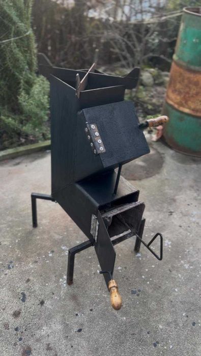 Sobă rachetă din oțel gros 150x 150x 5mm, rezistentă, tiraj reglabil