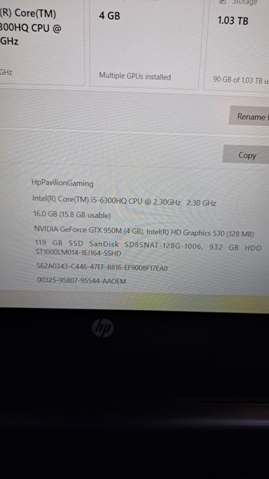 Laptop gaming HP , video 4gb ssd+hd 16GB ram