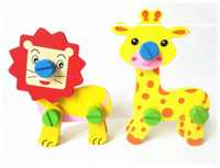 Puzzel 3D din lemn pentru copii, Leu si Girafa