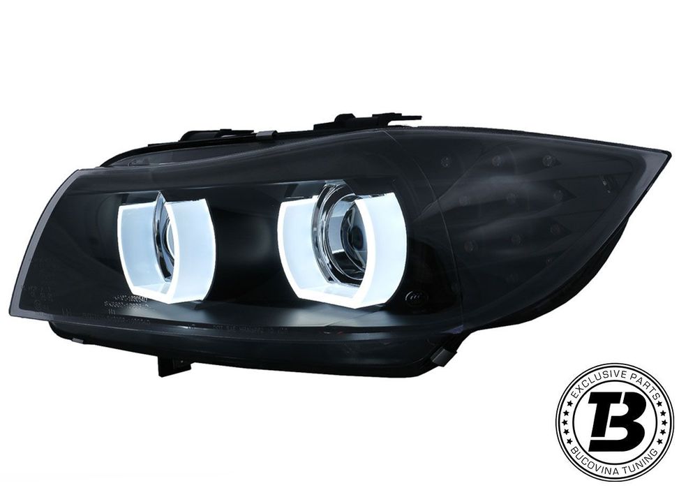 Faruri 3D LED Angel Eyes compatibile cu BMW Seria 3 E90 E91 AFS