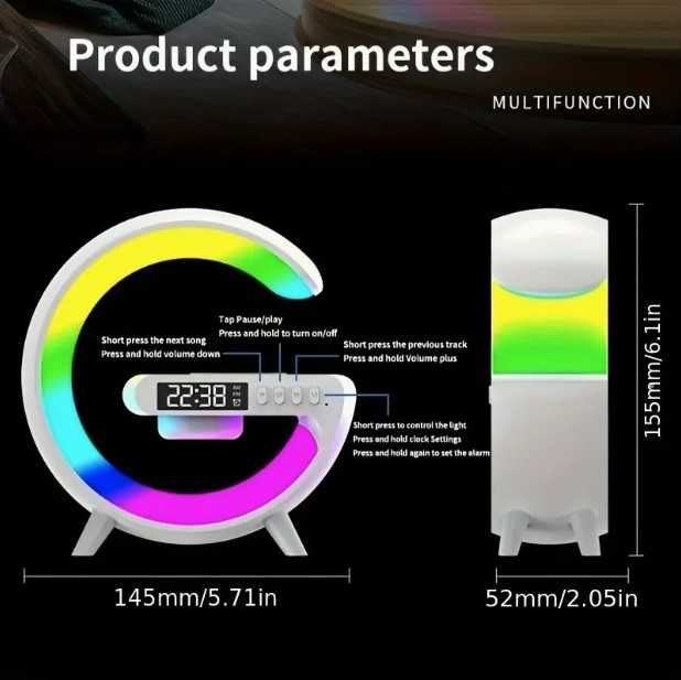 Incarcator rapid Wireless cu Ceas, Speaker, Lampa Smart LED RGB