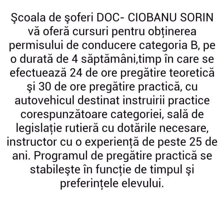 Școala de șoferi auto DOC -CIOBANU SORIN / categoria B