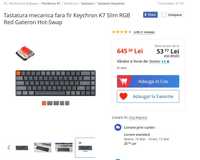 Tastatura mecanica fara fir Keychron K7 Slim RGB Red Gateron Hot-Swap