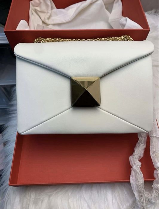 Чисто нова бяла чанта, естествена италианска кожа