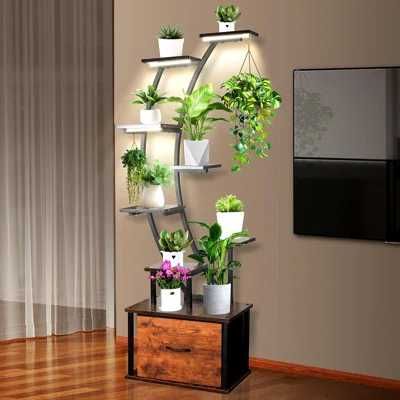 многоуровневая напольная подставка для растений с подсветкой и ящиком