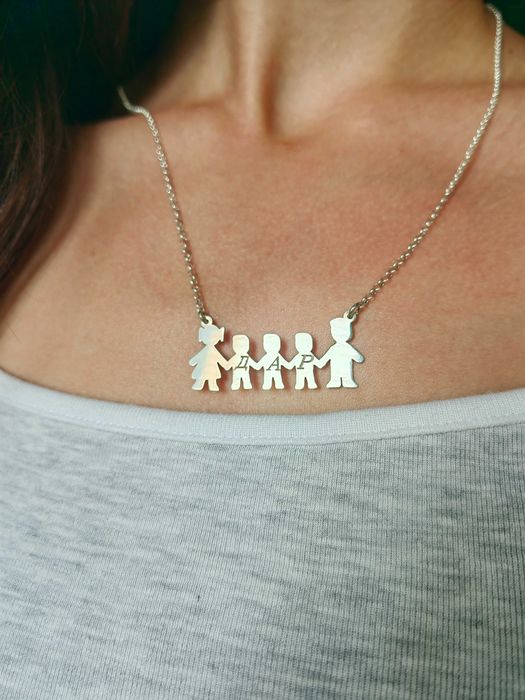 Сребърно колие, семейно колие, колие за подарък, подарък за майка