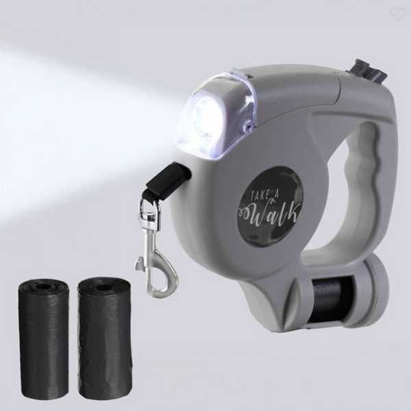 Повод за кучета Mercado Trade, LED светлина, 5м., до 25кг., Сив