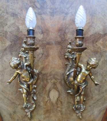 superbe aplice de bronz cu inger , pereche aplice bronz