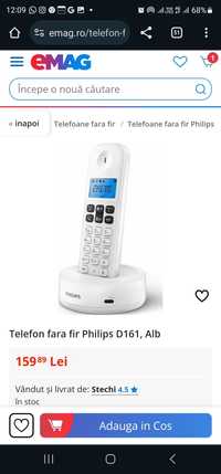 Telefon fara fir Philips D161, Alb (nou)