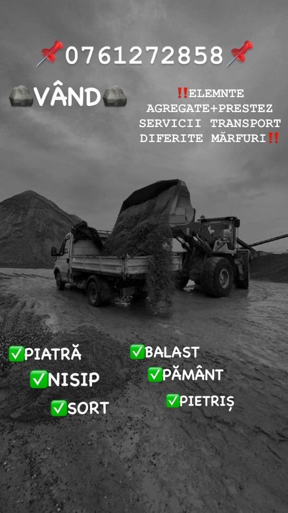 Transport: Nisip,Sort,Pământ Negru,Piatră,Balast+Miniexcavator
