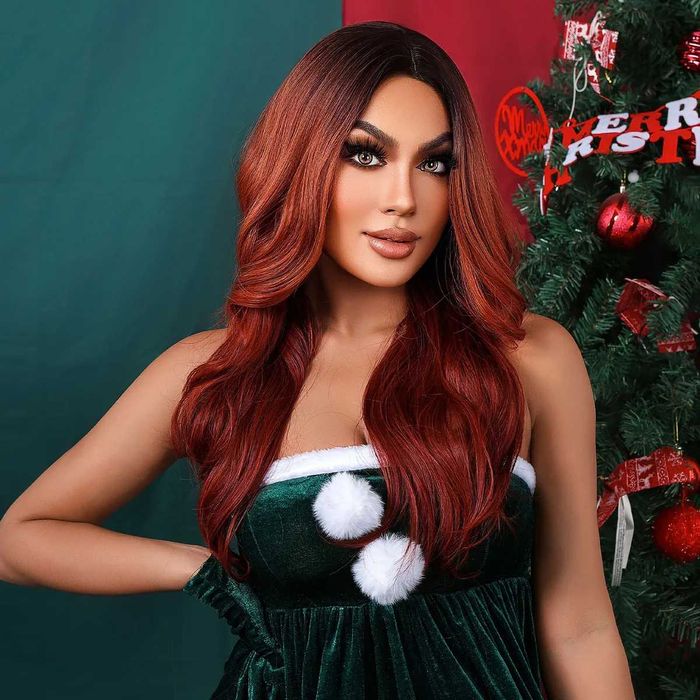 Ефектна омбре оранжева перука с тъмни корени на път