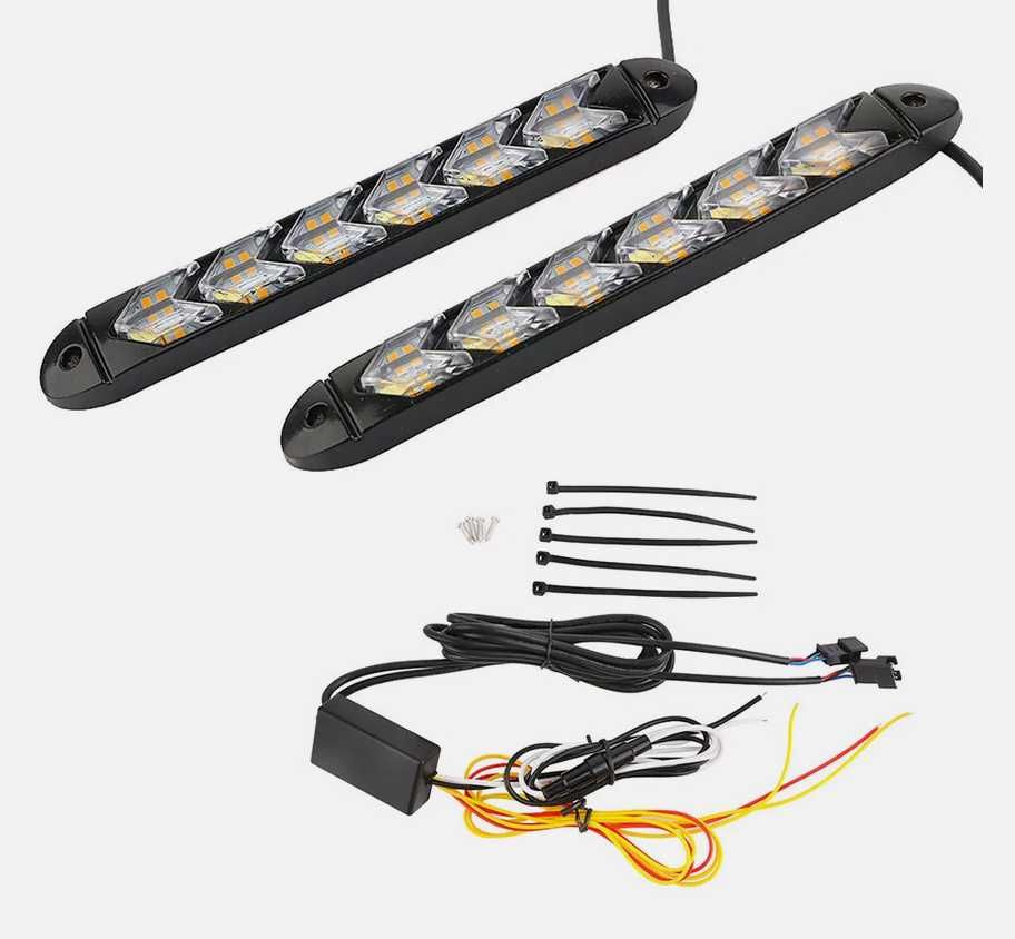 Дневни 6 LED светлини гъвкави с вграден бягащ мигач - 18.5см. 2 броя
