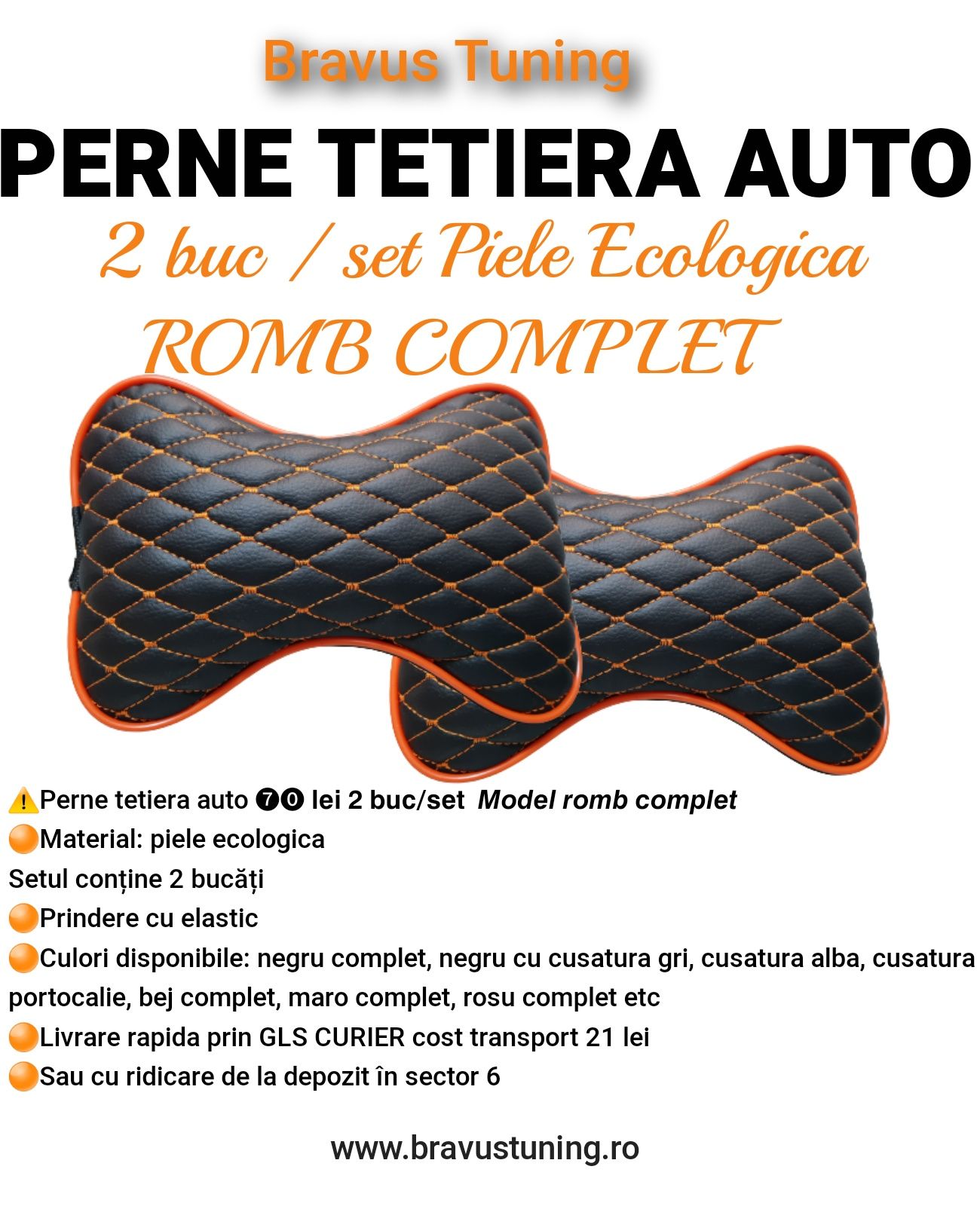 Perne tetiera auto 2 buc/set PIELE ECOLOGICA ROMB COMPLET Confort