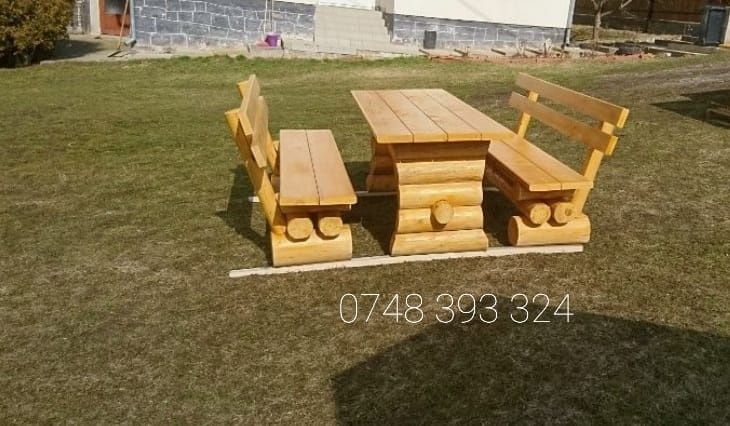 Set masa  cu  băncuțe  lemn masiv  scaune terasă foișor