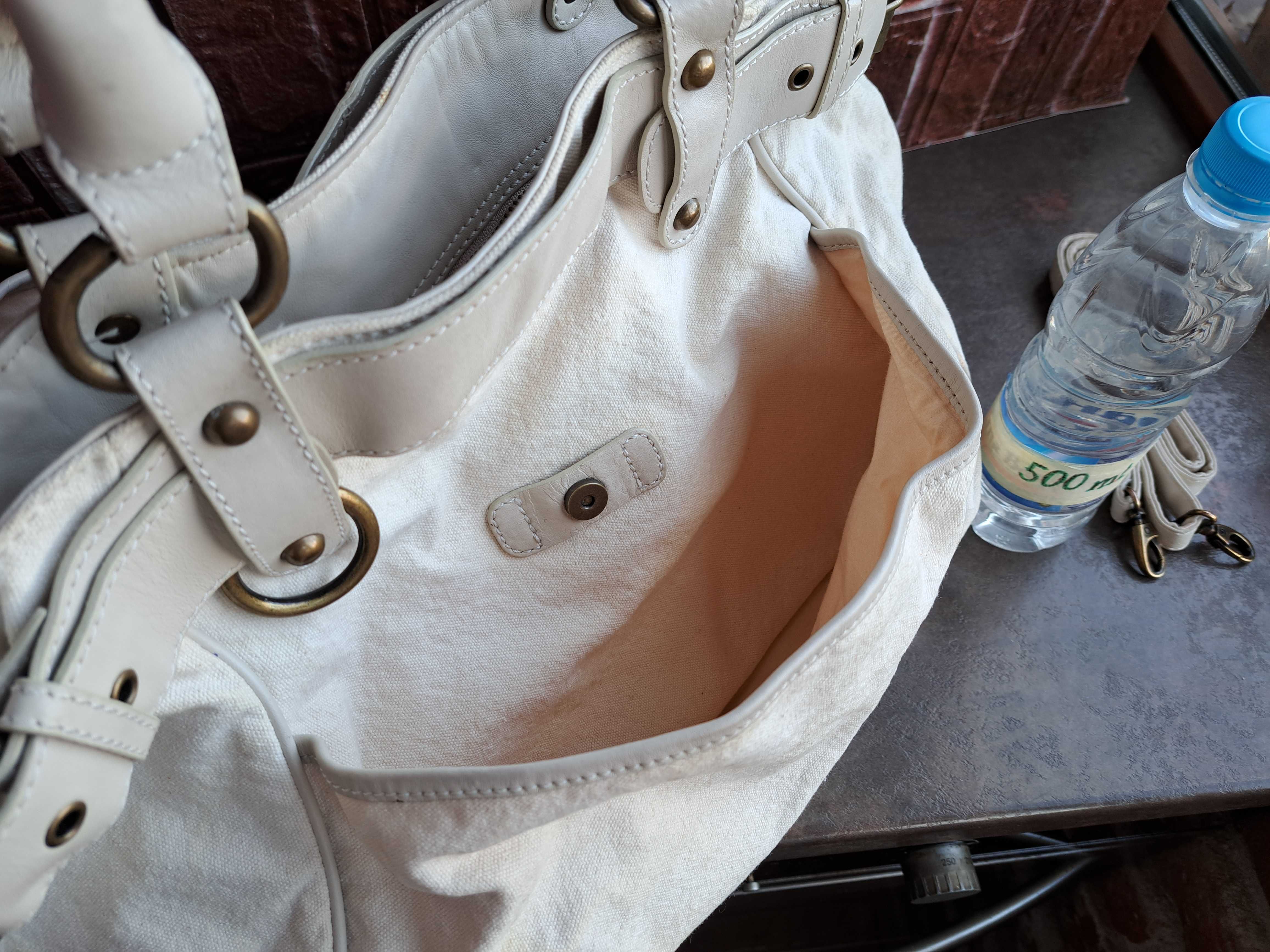 бежова текстилна чанта,торба-естествена кожа