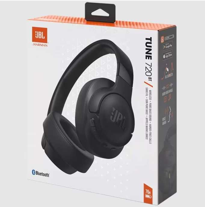 Casti wireless over-ear JBL Tune 720BT, JBL Pure Bass Sound Negru