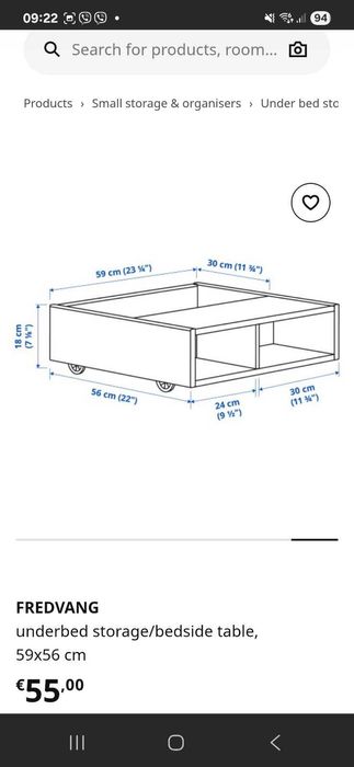 IKEA нощно шкафче FREDVANG с колелца