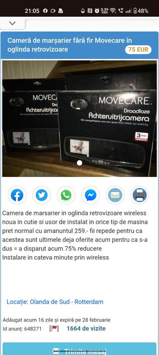 Cameră  auto wireless pt marșarier