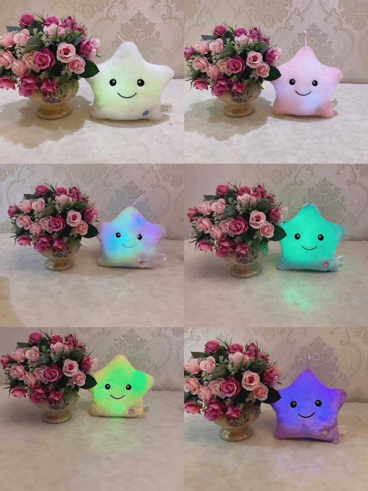 Pluș Stea cu lumini LED multicolore. Buton ON/OFF. Marshmellow. 24cm