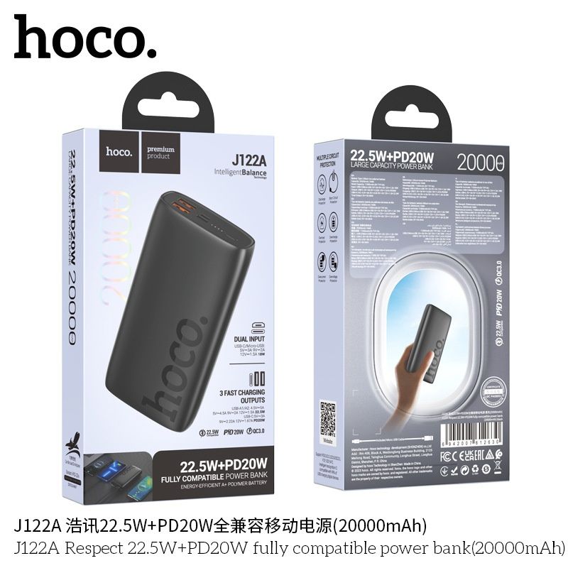 Hoco J122A Respect 22.5W+PD20W 20000mAh Power Bank for iPhone Samsung