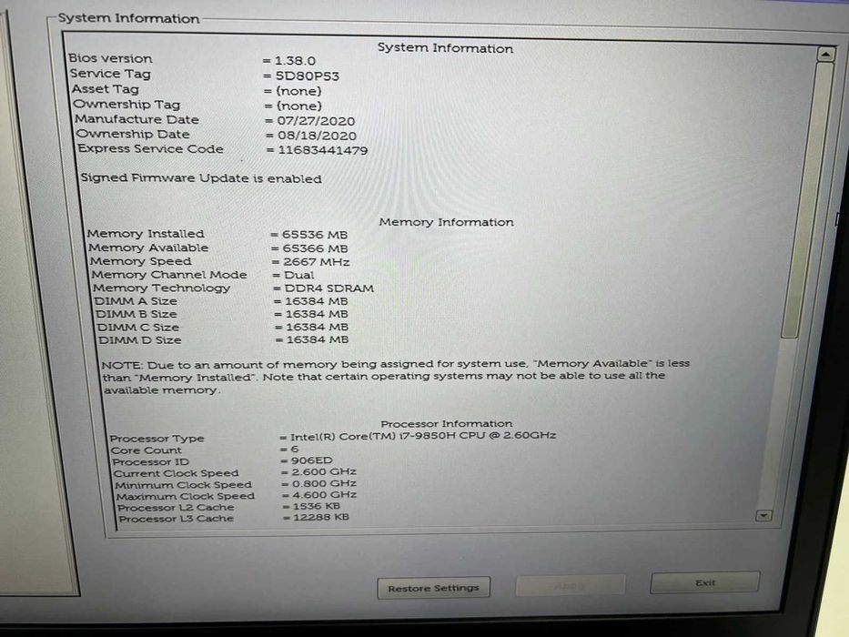 Laptop/Workstation Dell Precision 7740 i7-9850H 64GB RAM RTX 5000 16gb