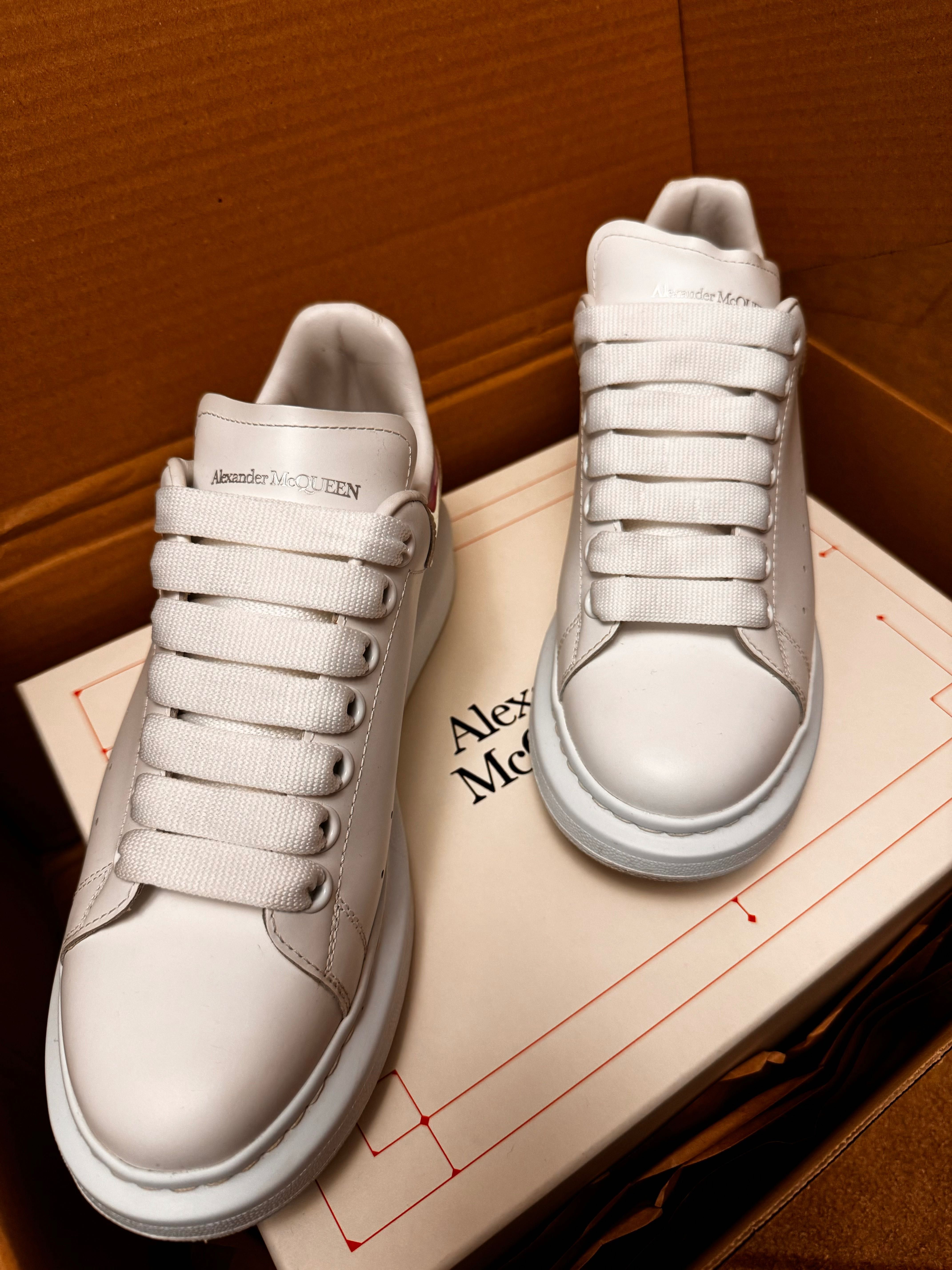 Alexander McQueen Women's Oversized Sneaker in White/shock Pink