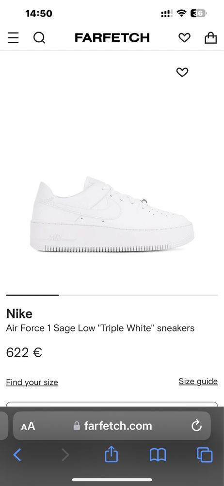 Nike Air Force 1 Sage Low "Triple White dama fete 38