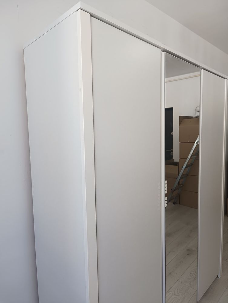 Șifonier Alb 3 Uși cu Oglindă; Dulap de Haine Dormitor; Dressing