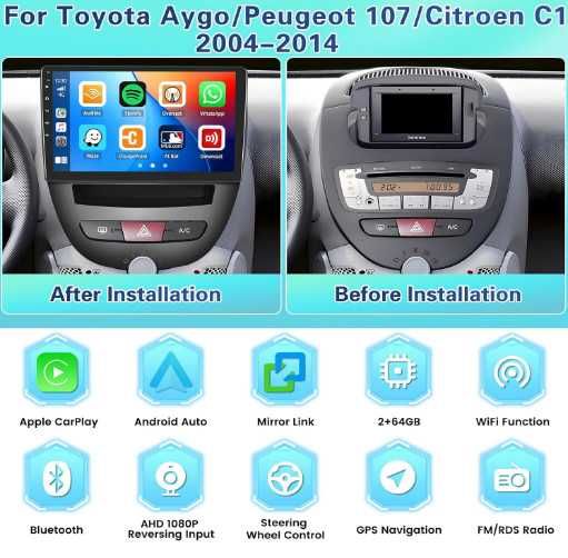 FULUKU мултимедия за Toyota Aygo/Peugeot 107/Citroen C1 2004/2014