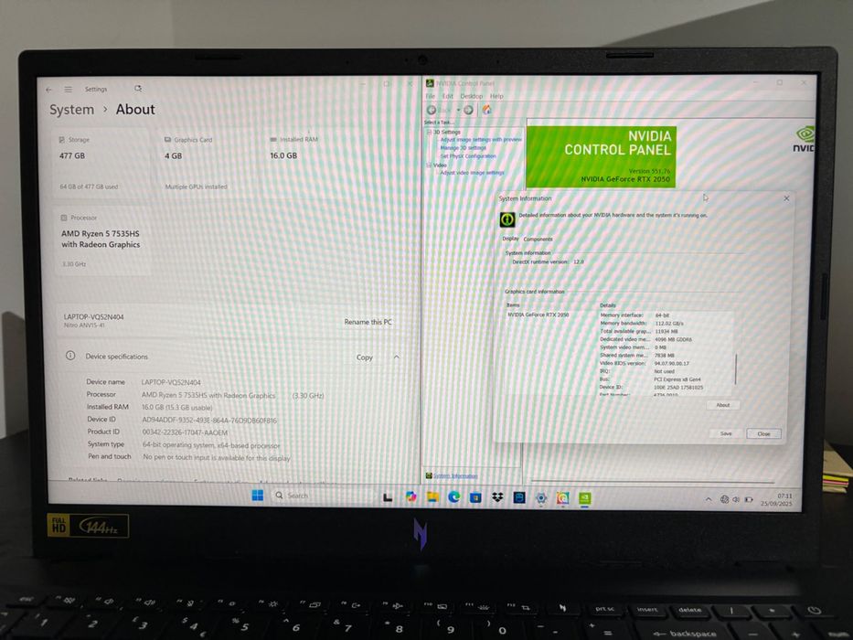Laptop Acer Nitro V15 R5 RTX2050