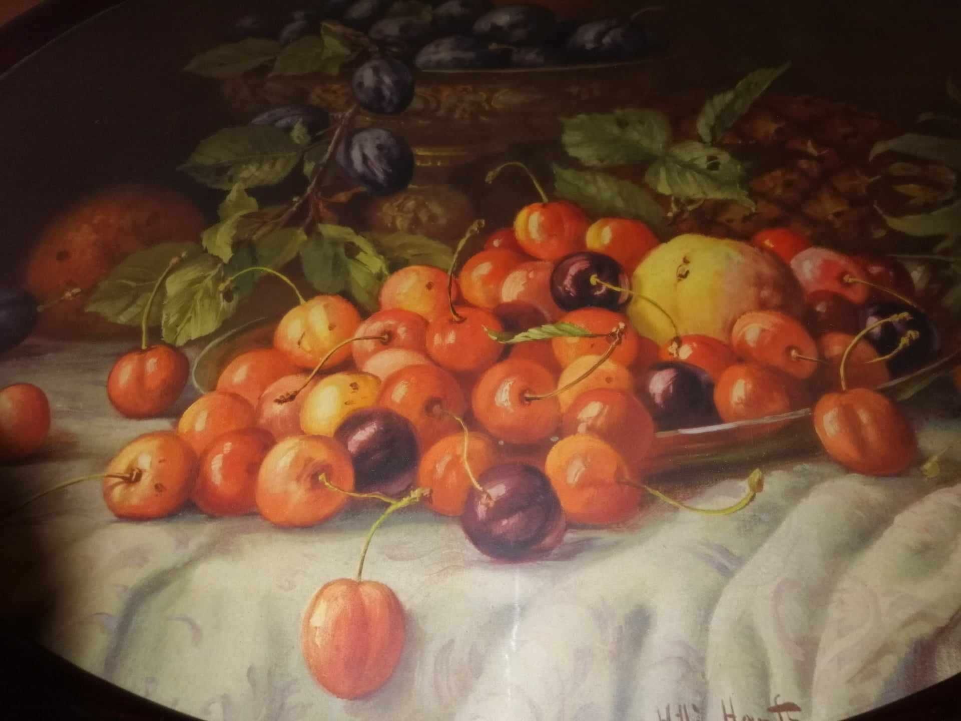 Tablou art print pictura natura statica fructe Willy Hanft rama ovala