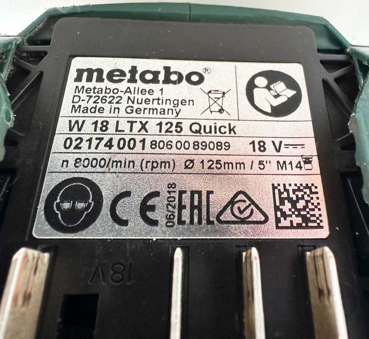 METABO W 18 LTX 125 - Акумулаторен ъглошлайф 18V