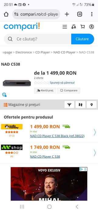Cd player Nad C538 model nou 1500 ron in magazine