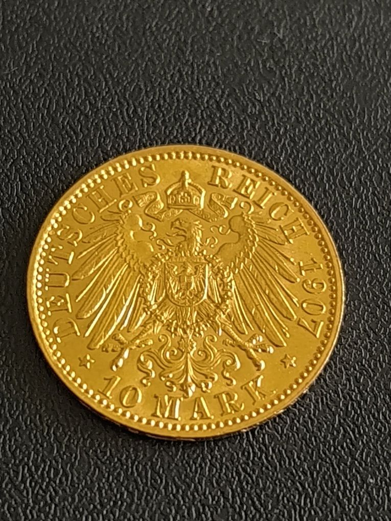 10 марки 1907 год, Вилхелм II, злато 4.00 гр,900/1000 (21.6 к)