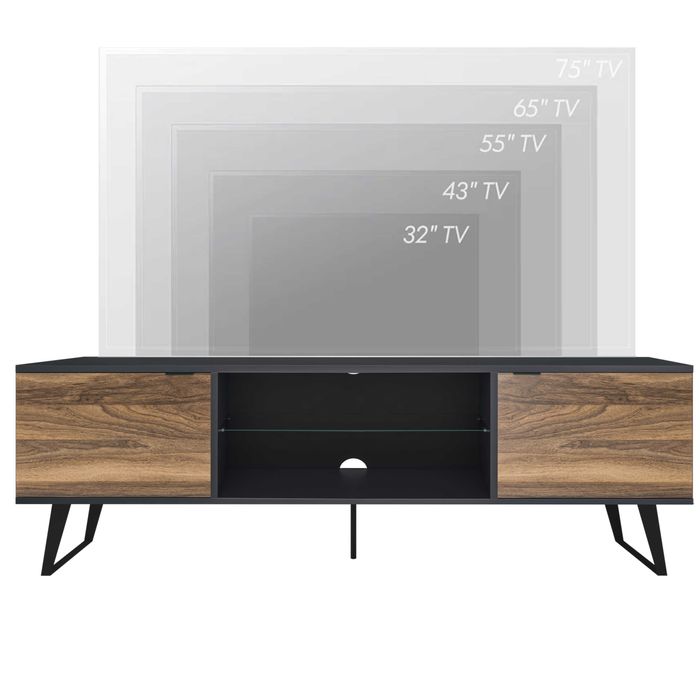 Comodă TV modernă negru cu fronturi din lemn