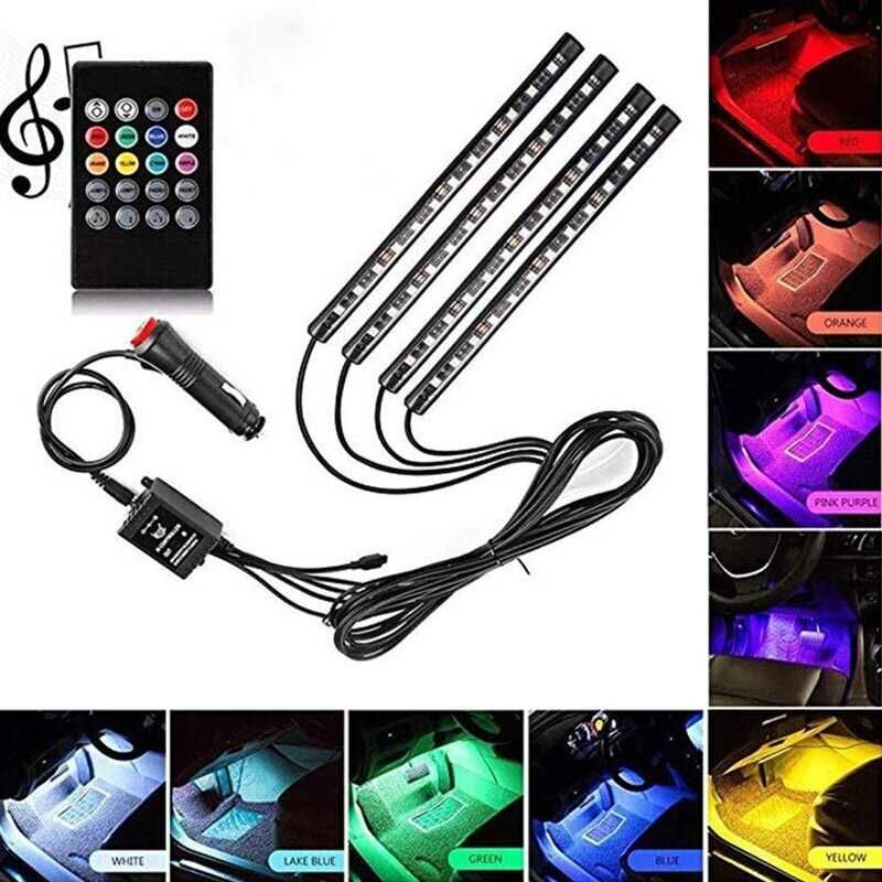 LED интериорно осветление за автомобил RGB 12V - 8 цвята/12 диода.