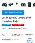 Canon R50, cu obiectiv 10-18mm RF-S(ATENȚIE, nu cel de kit 18-45mm)