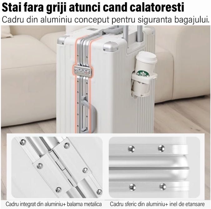 Troler de mana|cala negru 54x36x24|75x50x29cm,suport pahar si port USB