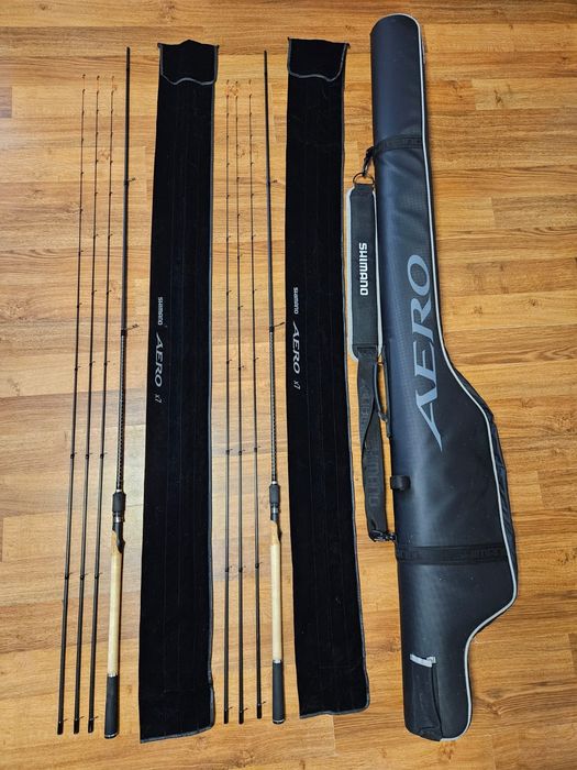 2 lansete shimano aero x7 precision 11ft, 3,35m și husa shimano aero