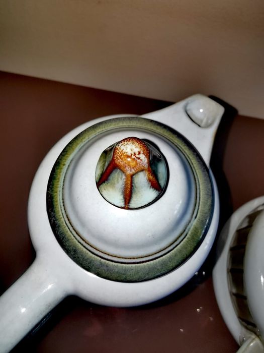 Антикварен комплект от сервиз за чай кафе чайник с похлупак и каничка