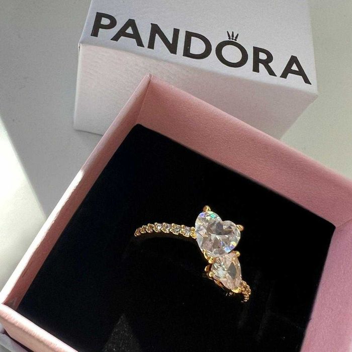 Inel Pandora cu doua inimioare - Aur, in cutie