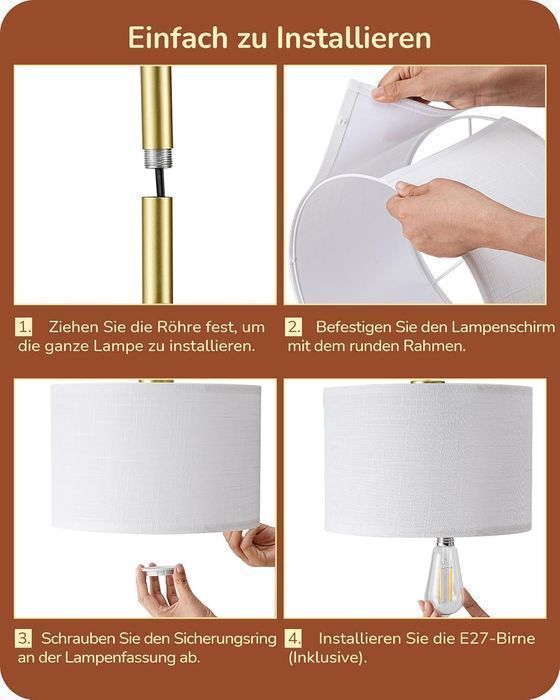 Lampă de podea EDISHINE, cu abajur ajustabil, bec E27 inclus, Auriu