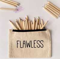 Penar din bumbac canvas cu inscriptie Flawless, 21 x 13 cm, Bej