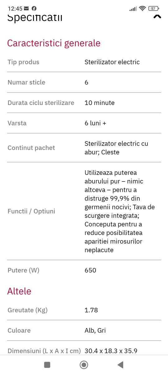 Sterilizator PHILIPS Avent