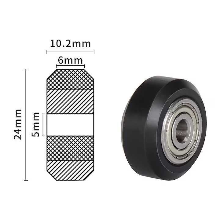 Rulmenti cu bile cu canelura in V, Metal, 5 mm, Negru