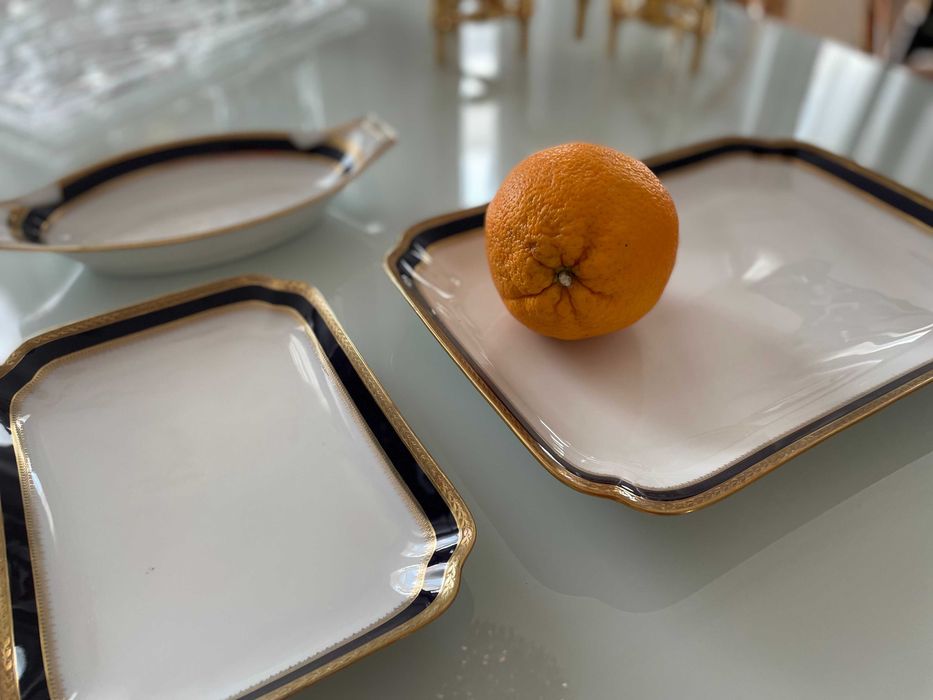 Tritschler set platouri portelan fin secol 19 aur 24k si cobalt rare