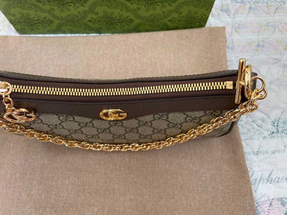 Гучи Бежова Canvas Чанта Ophidia За Рамо Оригинална Кожа Синджир Gucci