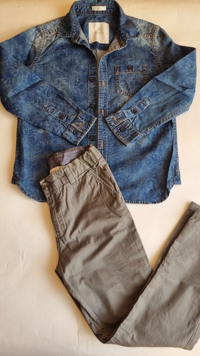 Сив чино панталон H&M и риза Mango, размер 128 см.
